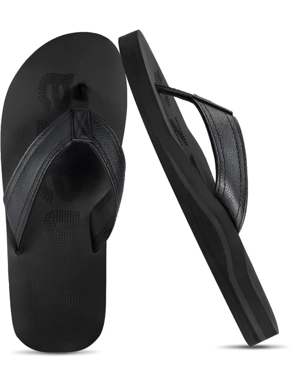 Men's All Black Flip Flops With Arch Support Summer Outdoor Beach Sandals
